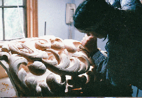 Carving the ASU pipe shades, Arizona State University, Tempe AZ, wood carver Jude Fritts